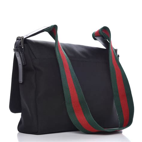 gucci canvas messenger bag black|gucci messenger bag large.